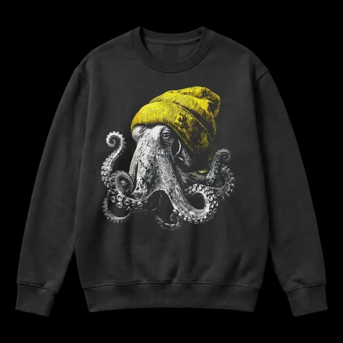 Octopus Yellow Beanie Hipster Sea Creature Art