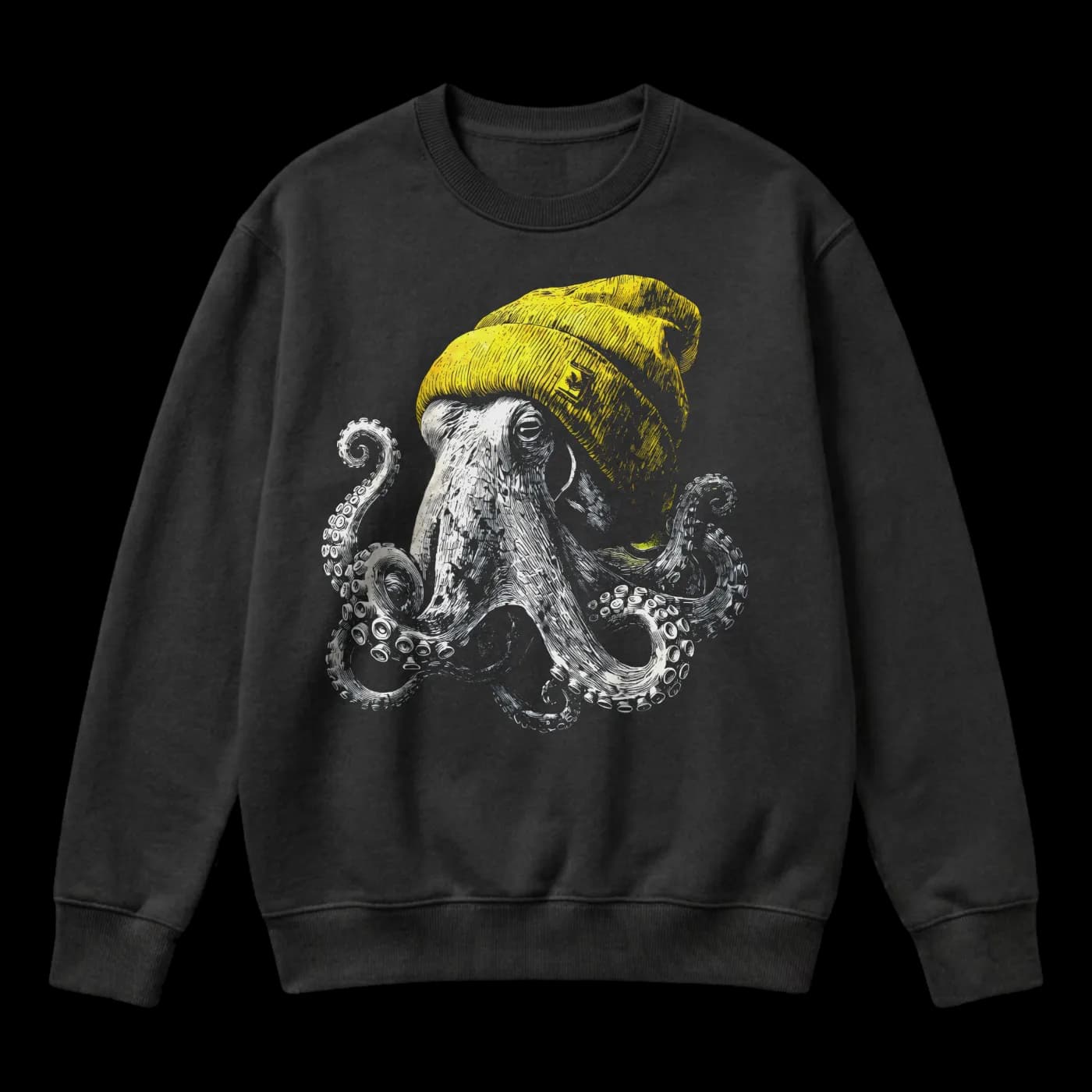 Octopus Yellow Beanie Hipster Sea Creature Art