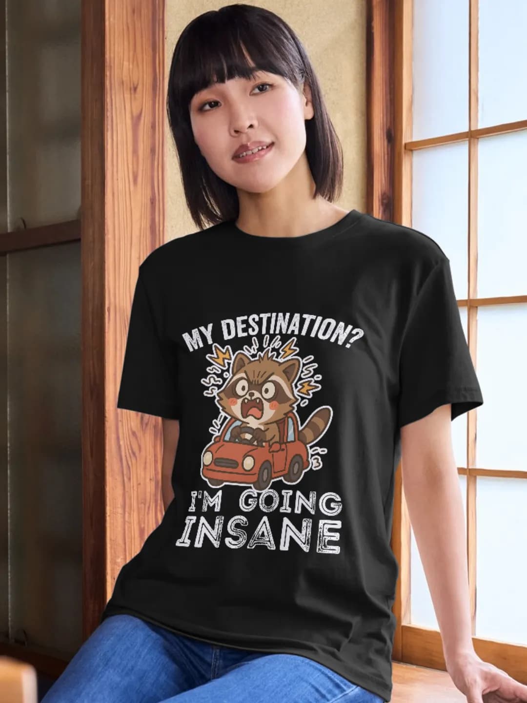 My Destination? I’m Going Insane – Funny Kawaii Raccoon Driving Design