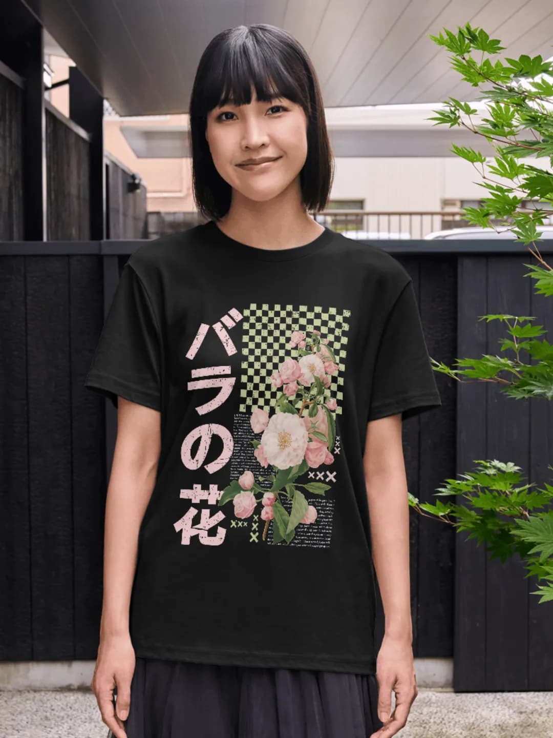 Vintage Japanese Rose – Retro Floral Streetwear Design black edition