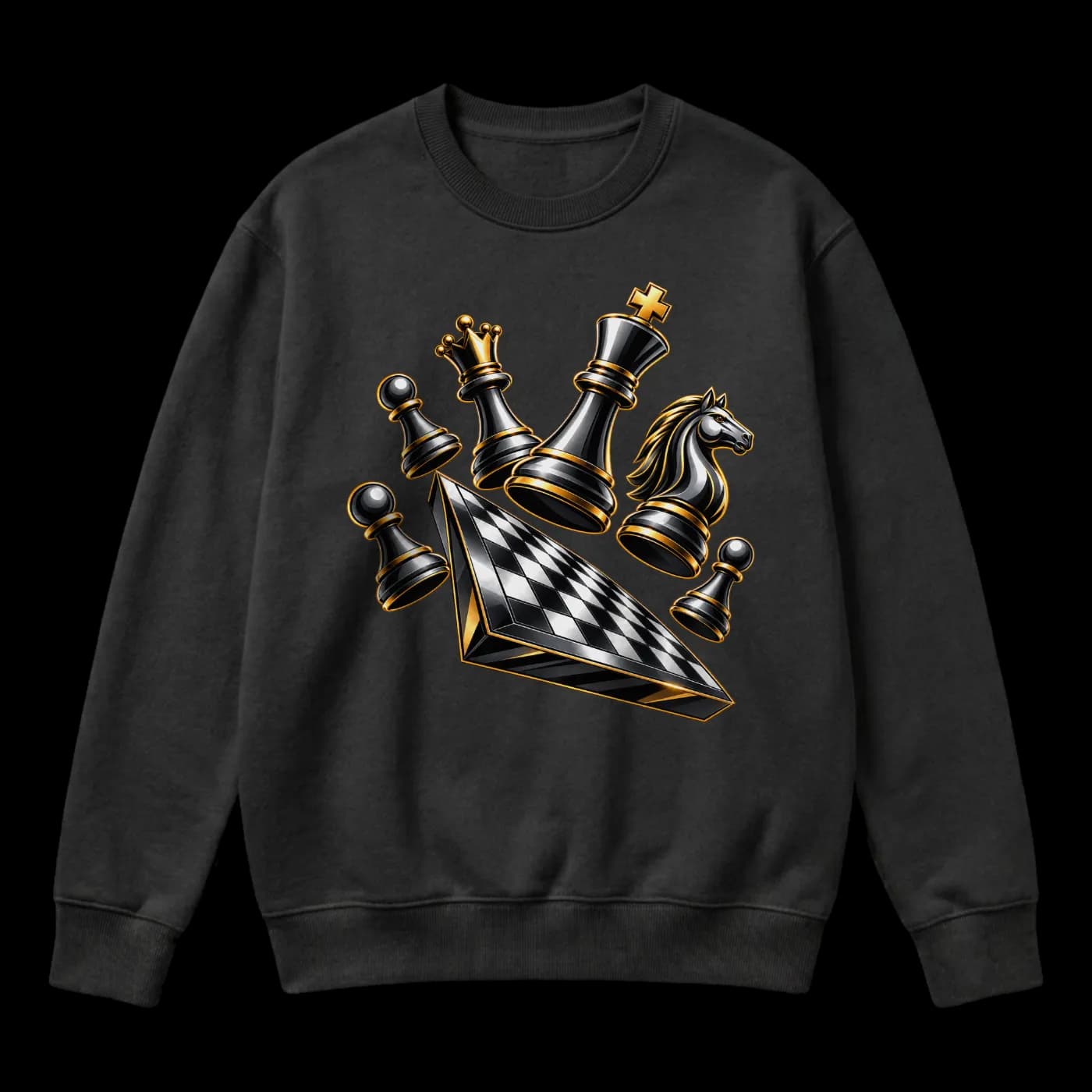 Sweat Échecs Noir & Or – Style Unique